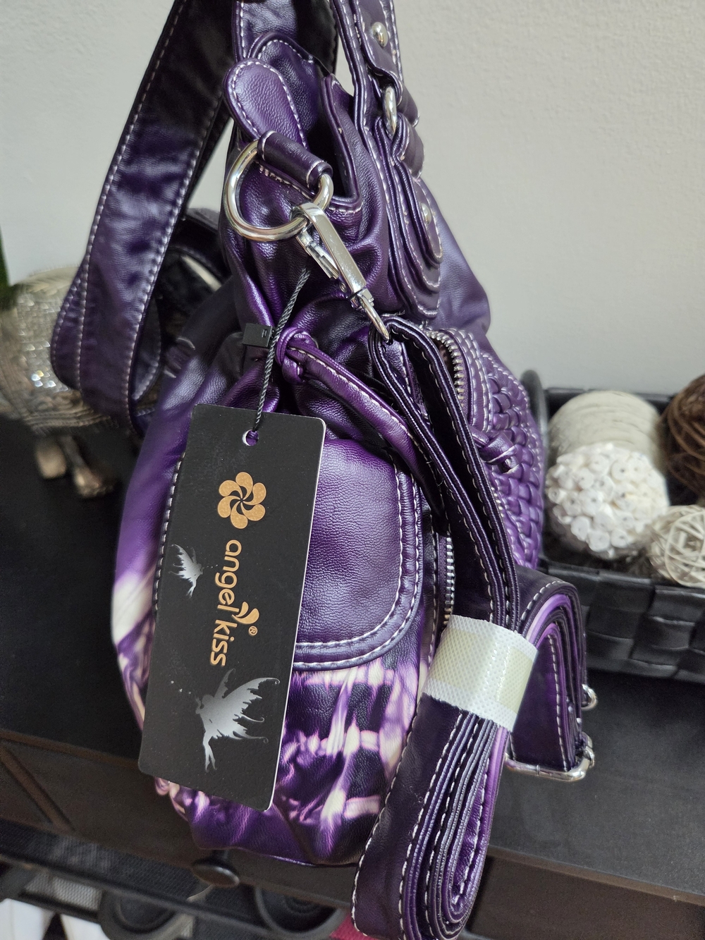 Angel Kiss Large Purple Purse Shoulder Bag Hobo Tote Purse Mutipocket - Picture 3 of 8